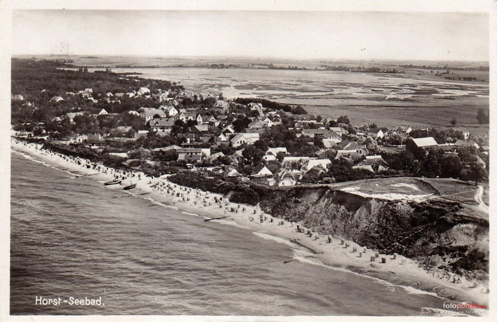 Niechorze z lotu ptaka — pocztówka Horst-Seebad, przed 1945